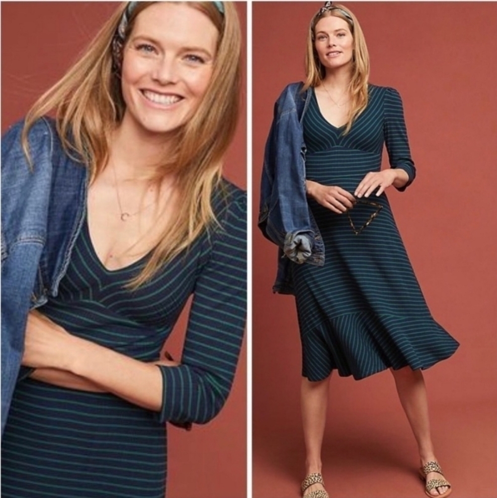 Anthropologie Maeve Flores Striped Midi Dress Flare